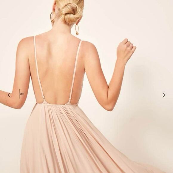 Reformation Callalily Backless V Neck Wrap Maxi Dress Gown Champagne Size 4 - Picture 2 of 7